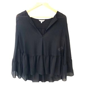 Max Studio black sheer ruffled blouse